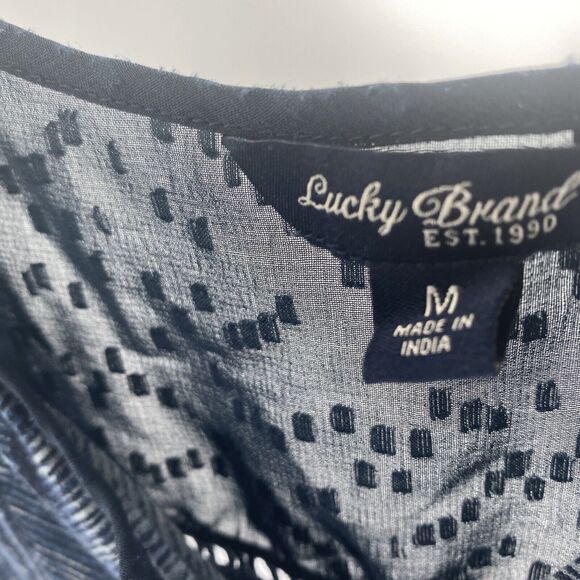 LUCKY BRAND Top Shirt Women's Medium Blue Sheer Detail 3/4 Sleeve - Picture 3 of 3